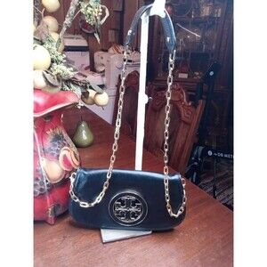 Tory Burch Crossbody Handbag Black Leather Shoulder Bag Clutch Purse Beautiful